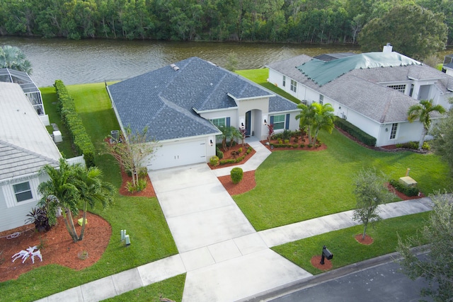 bird's eye view featuring a water view