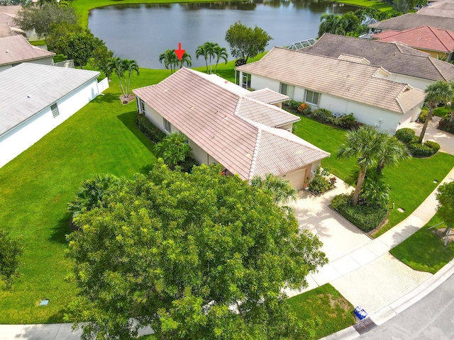 aerial view with a water view