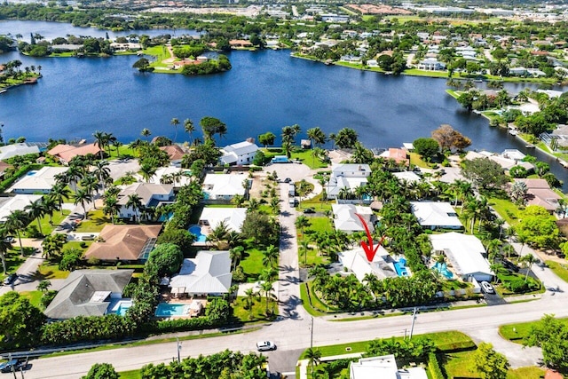 bird's eye view featuring a water view