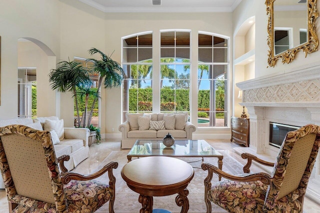 living room featuring ornamental molding