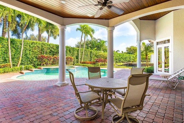 view of patio / terrace with french doors and ceiling fan