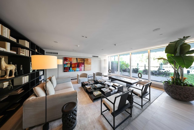 living room featuring expansive windows