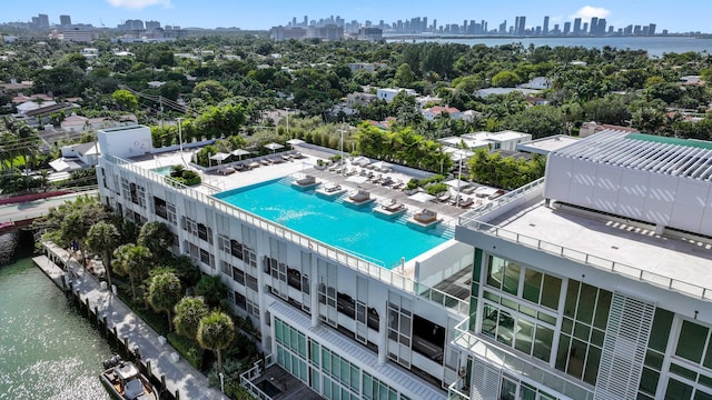 bird's eye view featuring a water view