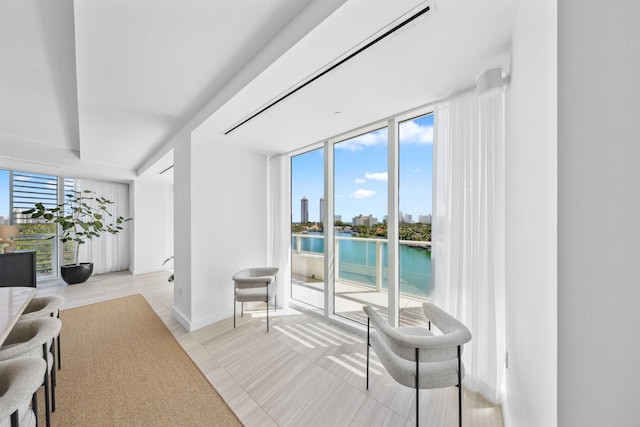 living room with a water view