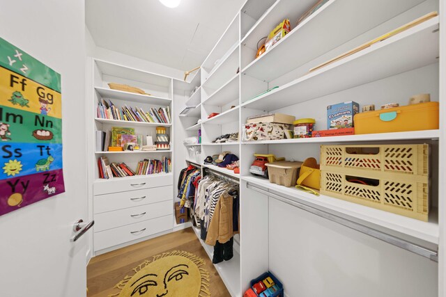 walk in closet featuring light hardwood / wood-style floors