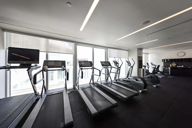 exercise room with a wall of windows