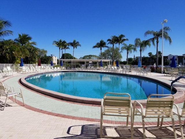 view of swimming pool with a patio