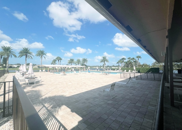 view of swimming pool featuring a patio