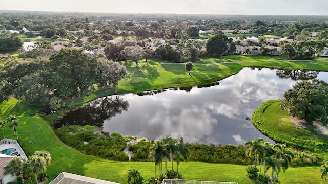 bird's eye view featuring a water view