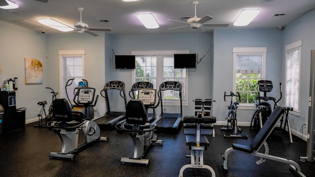 gym with ceiling fan