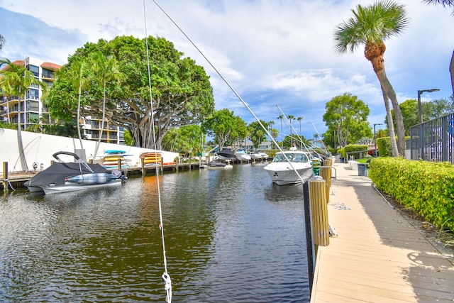 dock area featuring a water view