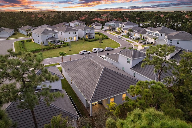 view of aerial view at dusk