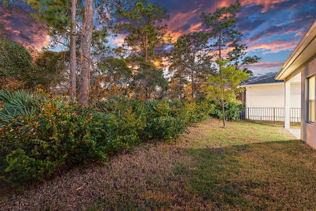 view of yard at dusk