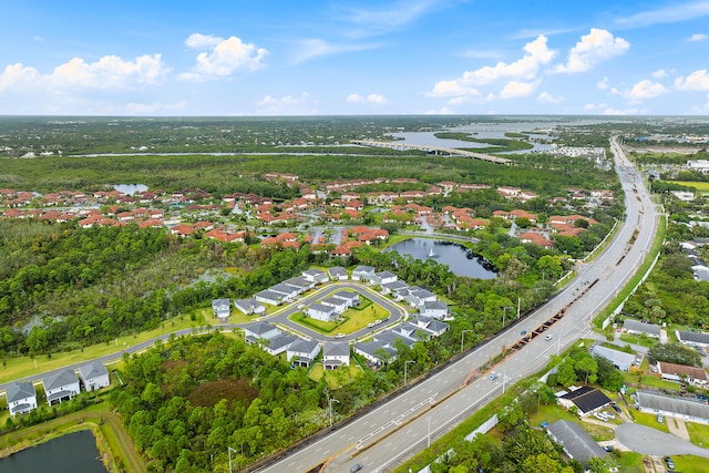 bird's eye view featuring a water view