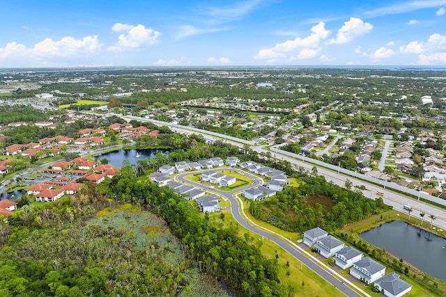 aerial view with a water view