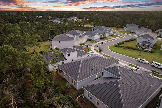 view of aerial view at dusk