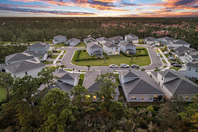 view of aerial view at dusk