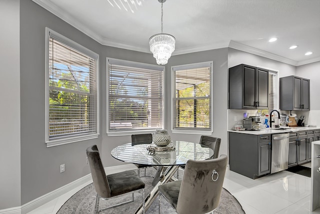 dining room with light tile patterned floors, plenty of natural light, and sink