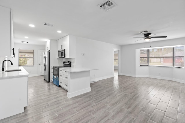 kitchen with white cabinetry, sink, light hardwood / wood-style floors, and stainless steel appliances