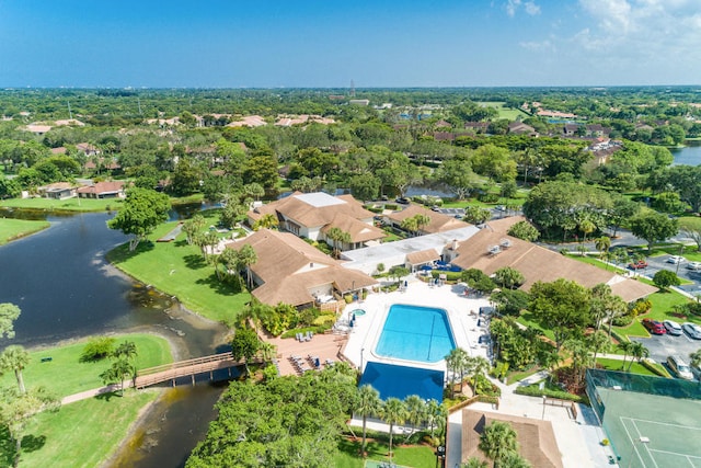 aerial view with a water view