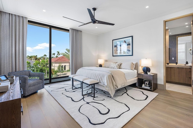 1520 Royal Palm Way, Boca Raton, FL 33432 - bedroom with access to outside, light wood-type flooring, multiple windows, recessed lighting, and floor to ceiling windows