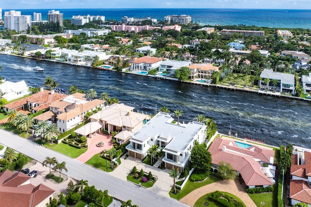 drone / aerial view featuring a water view