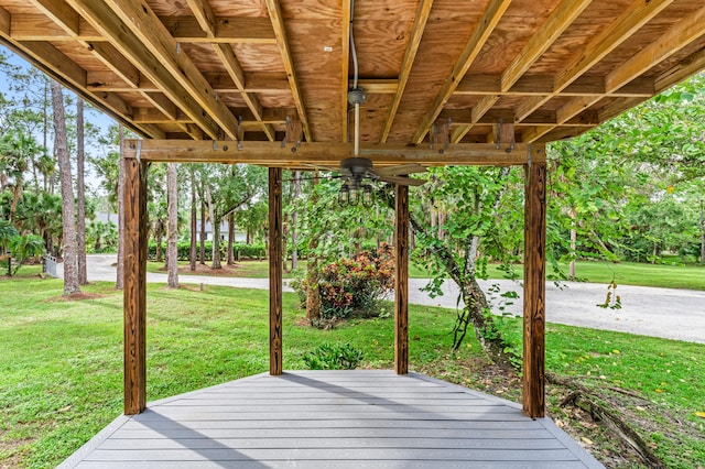 wooden deck featuring a lawn