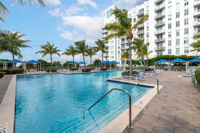 view of swimming pool with a gazebo