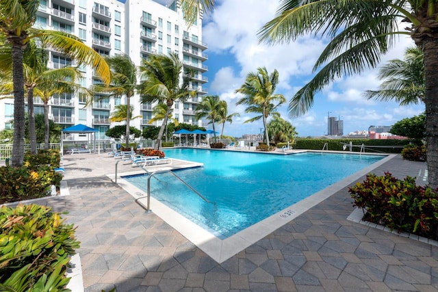 view of pool featuring a patio