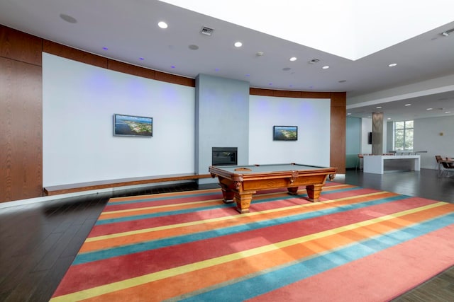 recreation room featuring pool table and dark wood-type flooring