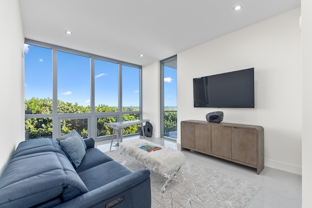 living room with expansive windows