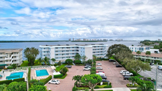 aerial view with a water view