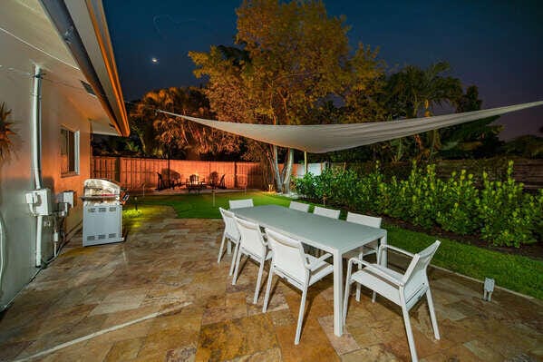 view of patio at night