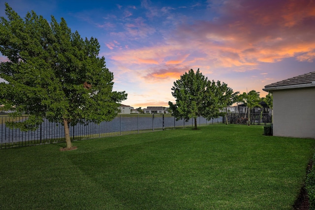 view of yard at dusk