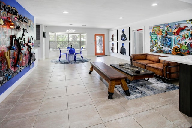 living room featuring light tile patterned flooring