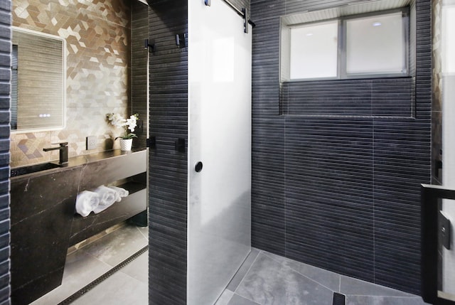 bathroom featuring tile walls and tile patterned flooring