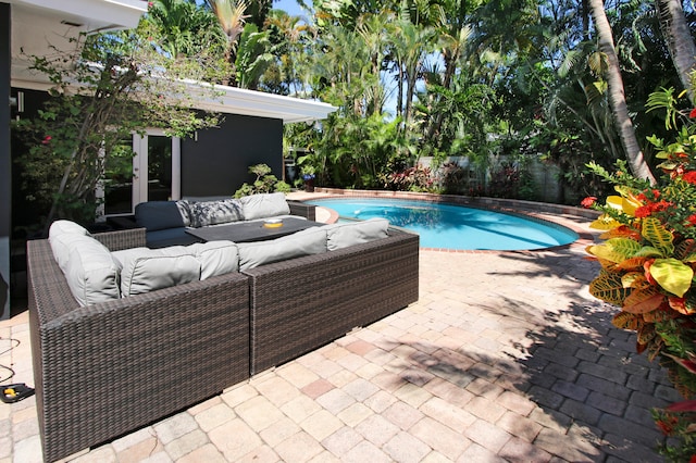 view of swimming pool with a patio area and an outdoor living space