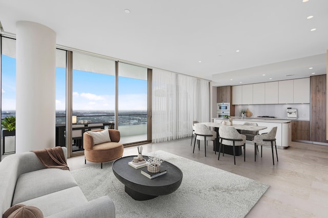 living room featuring expansive windows and plenty of natural light