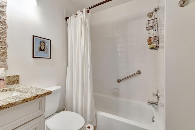 full bathroom with toilet, shower / bath combo, and vanity