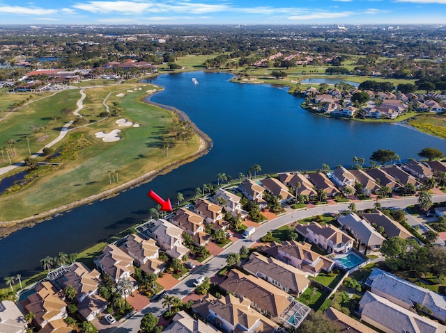 drone / aerial view featuring a water view