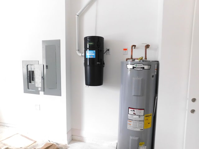 utility room featuring electric water heater and electric panel