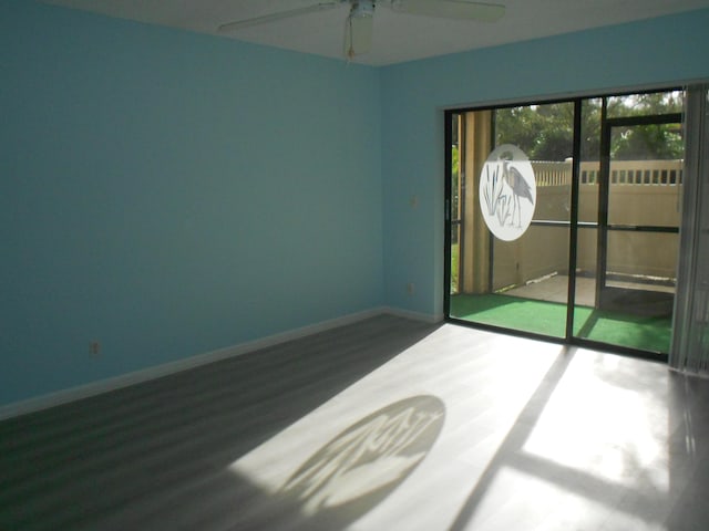 unfurnished room featuring wood-type flooring and ceiling fan