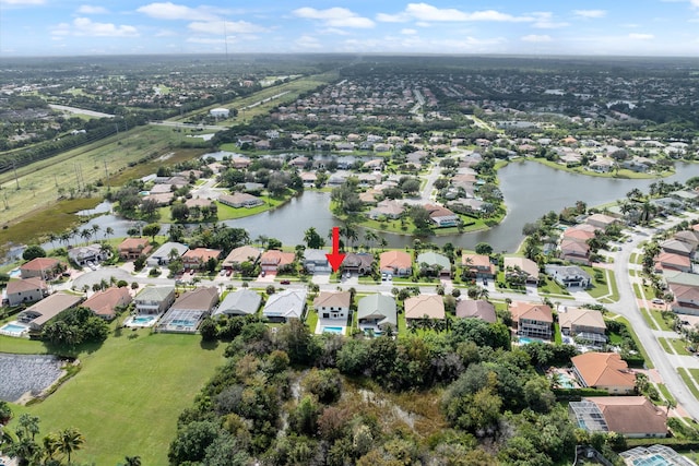 bird's eye view featuring a water view