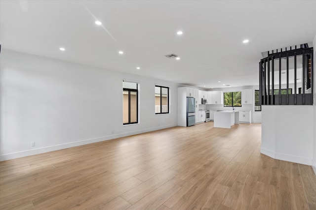 unfurnished living room featuring light hardwood / wood-style flooring