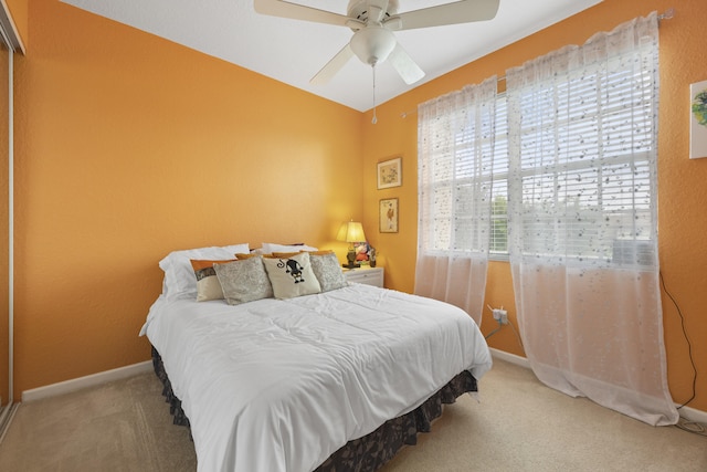 bedroom featuring carpet and ceiling fan