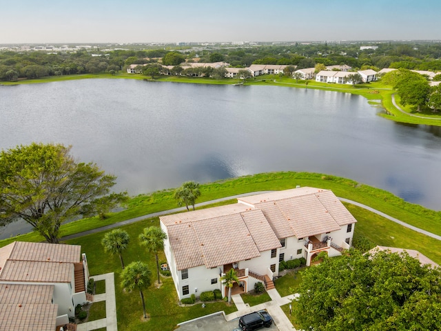 aerial view featuring a water view