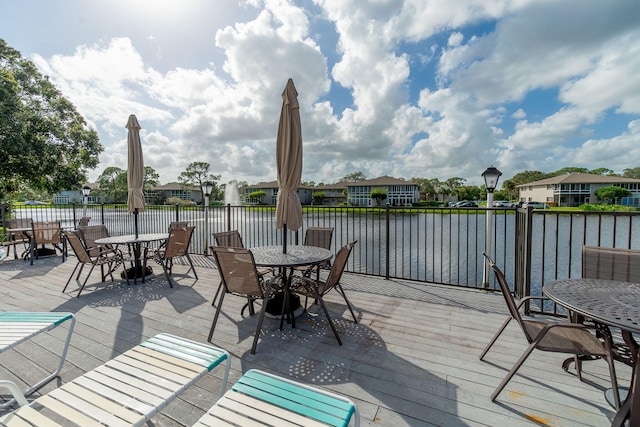 wooden deck with a water view