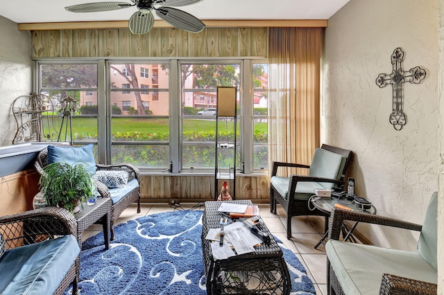 sunroom / solarium with ceiling fan