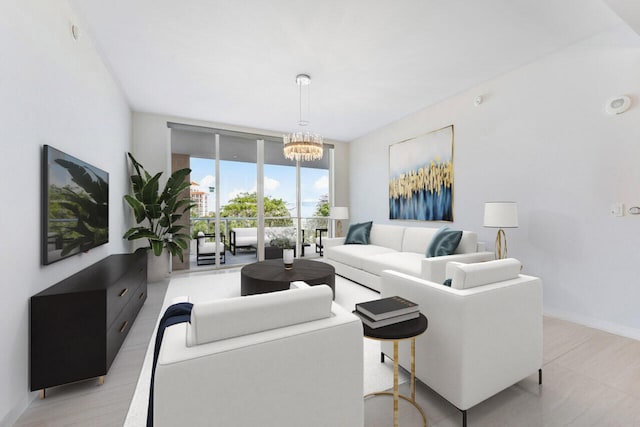 living room featuring a chandelier