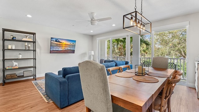 dining area with light wood-type flooring and plenty of natural light